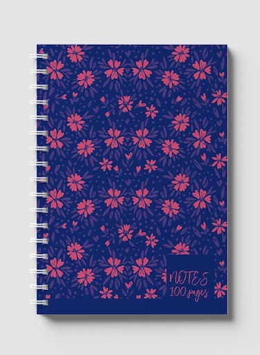 Lowha Spiral Notebook With 60 Sheets And Hard Paper Covers With Summer Meadows Blue Design, For Jotting Notes And Reminders, For Work, University, School