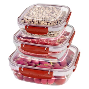 Dunya 30829 Master Square Food Storage Containers 3 Pieces Red/Clear