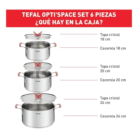 Tefal Optispace Stainless Steel Cooking Set 6 PCS