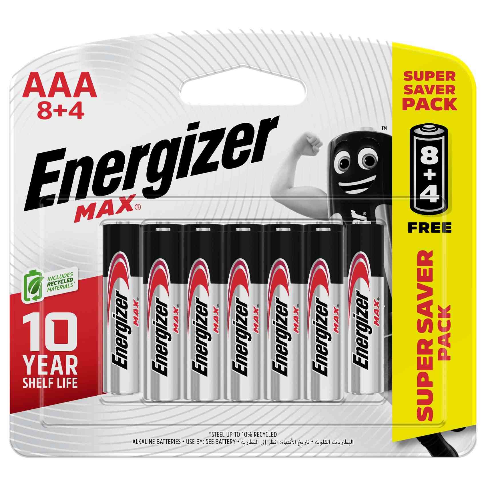 Energizer Max AAA Alkaline Batteries 1.5V  Pack of 12