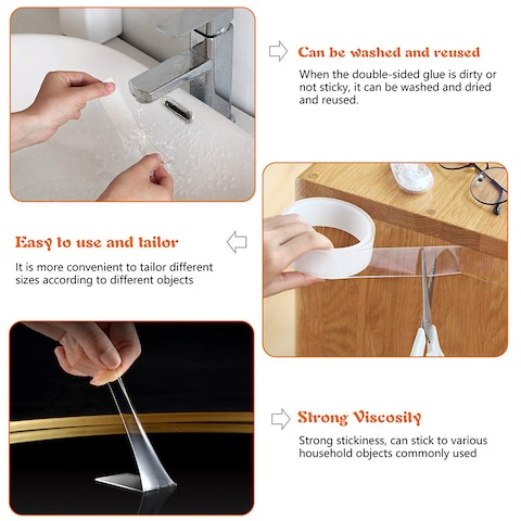 Generic-30mm x 2 Meters Nano Double Sided Tape Heavy Duty Washable Removable Traceless Nano Gel Grip Mounting Tape for Home Office Fix Carpet Mats 3CM*2 Meters/6.56FT