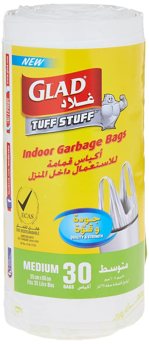 Glad Garbage Medium White Handle 30 Bags, 35 Liters