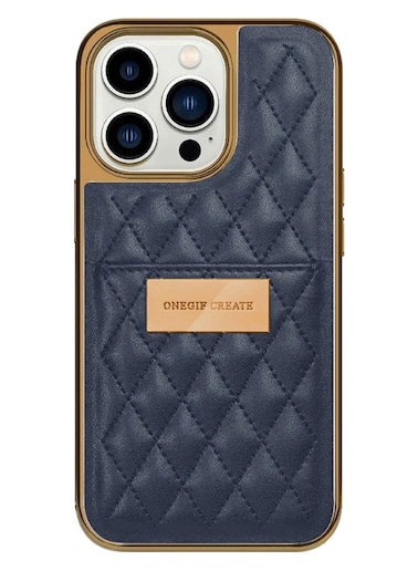 ONEGIF Design iPhone 14 Pro Case Premium Leather Case Cover with Card Slot Holder Dark Blue