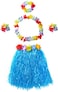 Party Time Blue Hula Grass Skirts Elastic Girls Children Womens Hawaiian Hibiscus Flower Dancer Dress Favors For Party Decoration Supplies Performance Bracelets, Headband, Necklace Costume Set, 1 Set