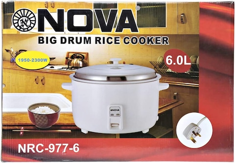 Nova 6 Liter Big Drum Rice Cooker, White, Nrc977-6