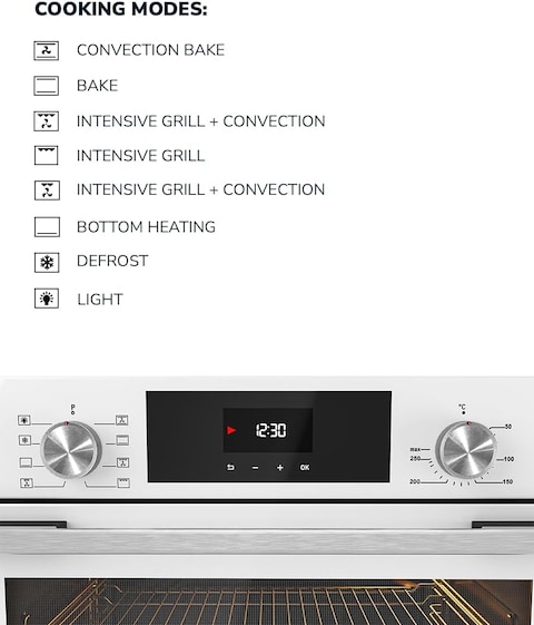 MILLEN MEO 6002 WH 73L Electric Oven - Energy Class A, 8 Cooking Modes, 60 cm, SCHOTT Double Glass Door, Glass finish, Mechanical and Touch Control with Timer, 3 Year Warranty