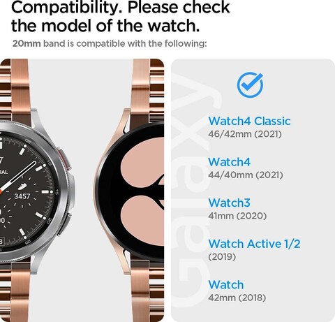 Spigen Modern Fit designed For Samsung Galaxy Watch 4 Band 44mm/40mm, Galaxy Watch 4 Classic Band 46mm/42mm, Galaxy Watch 3 Band 41mm, Galaxy Watch Active 1&amp;2 Band - Rose Gold