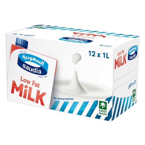 Saudia Long Life Low Fat Milk 1L &times; 12 Pieces