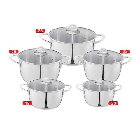 ?Zahran Moderna Stewpot Set with Glass Lid - Size 18-20-22-26-28 - 5 Pieces