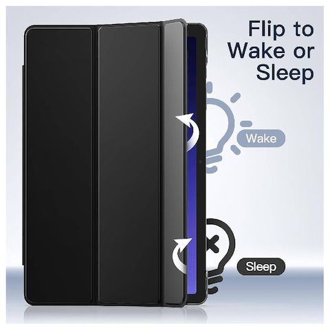 For Samsung Galaxy Tab S9 Plus 12.4-Inch, Translucent Back Tri-Fold Stand Protective Tablet Case Cover, Support S Pen Charging Auto Wake/Sleep Black