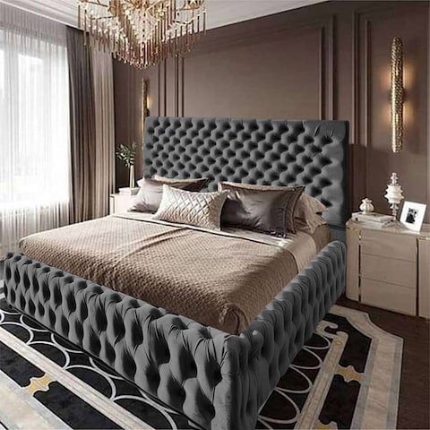 إن هاوس فالينسا هيكل سرير منجد بالمخمل - نفر ونص - 200×140 سم - رمادي غامق