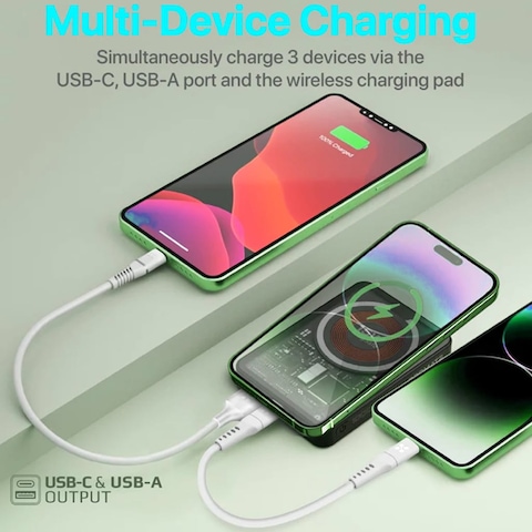 Promate LucidPack-10 Premium 10000mAh Transparent Battery Pack 15W Magnetic Charging 20W USB-C Power Delivery Port Over Charging Protection for iPhone 13/14/15