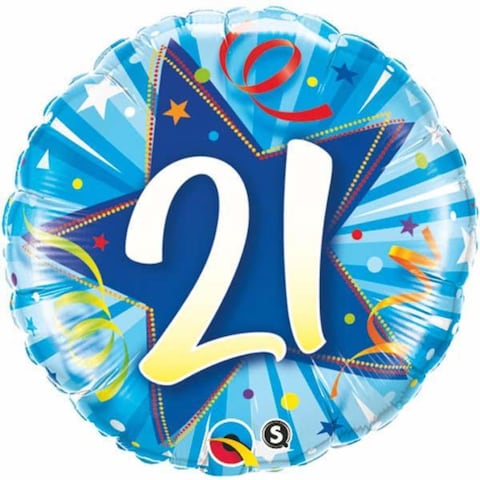 Qualatex 21 Number Round Shining Star Foil Balloon- 18 Inch Size- Bright Blue