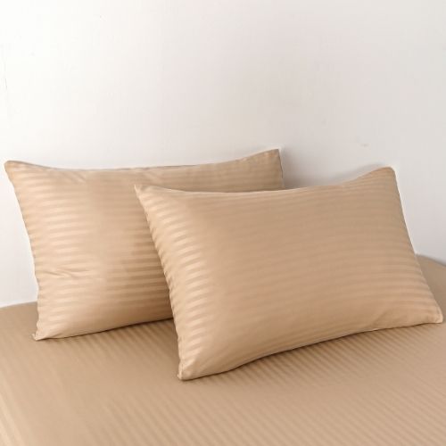 Luna Home Premium King Size 6 Pieces Bedding Set Without Filler, Solid Golden Brown Color, Satin Stripe Design