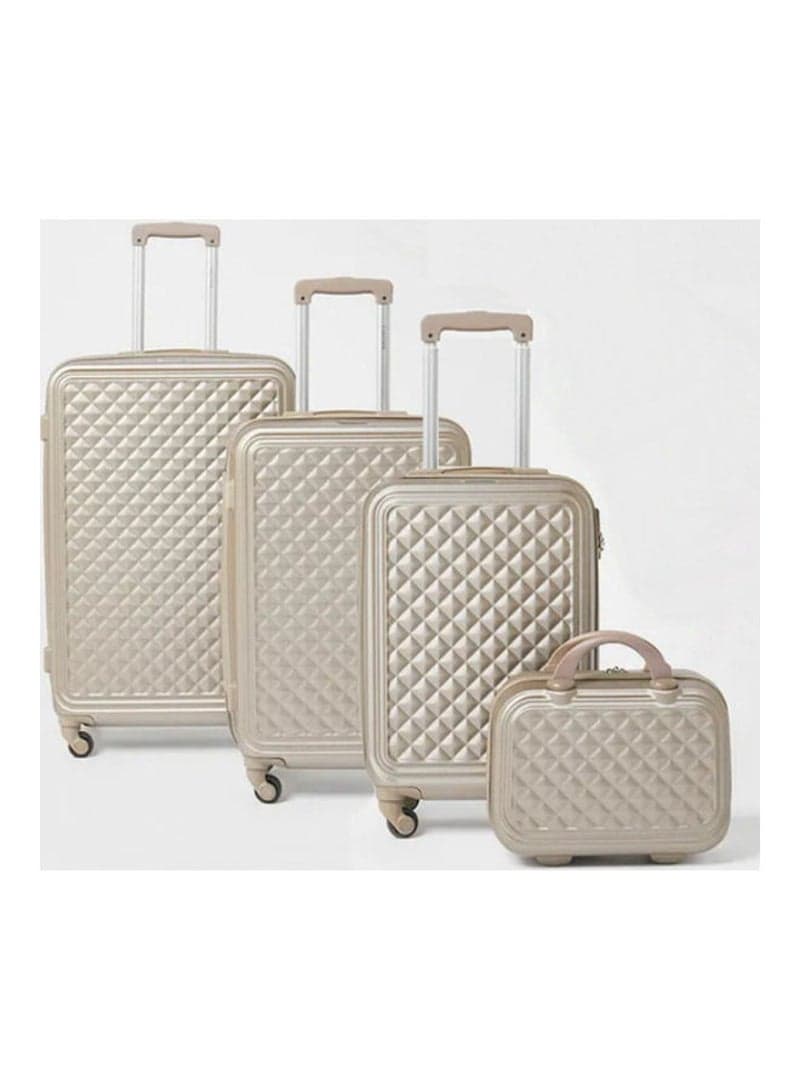 Buy Partner 4-Piece Textured Checkered Luggage Trolley Set, Champagne ...