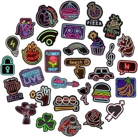 Waterproof Vinyl Stickers Pack for Laptop Water Bottle Party Supplies (50Pcs Neon Style)