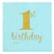 Amscan First Birthday Boy Beverage Napkin Blue And Gold 16 Pieces