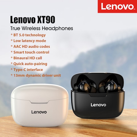 Lenovo-Black XT90 TWS In-ear Earphones BT 5.0 Headphones True Wireless Earbuds with Touch Control Hands-Free Stereo Sound Noise Canceling IP54 Waterproof Dual host Binaural HD Call Type-C Interface