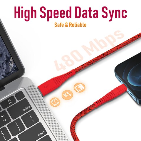 Moxedo Velox Nylon Braided Cable USB-A to Lightning Cable Fast Charge &amp; Data Sync Compatible with iPhone 13 Pro/13 Pro Max/ 12/12 Pro Max/SE/XS Max iPad and iPod 3.0m