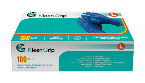 Kleen Grip 100 Blue Disposable Vinyl Gloves Powder Free Large