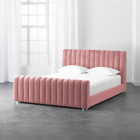 إن هاوس مارتوس هيكل سرير منجد بالمخمل - نفر ونص - 200×140 سم - زهري فاتح