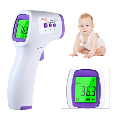 Generic-Digital Infrared Forehead Thermometer LCD IR Thermometer Handheld Non-contact IR Infrared Thermometer Temperature Meter with Fever Alarm for Children Adults Dual Temperature Mode 3-Color Backlight