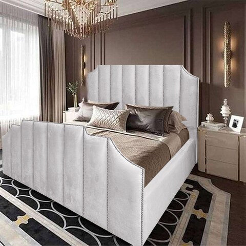 إن هاوس تاج هيكل سرير منجد بالمخمل - نفر ونص - 200×140 سم - أبيض