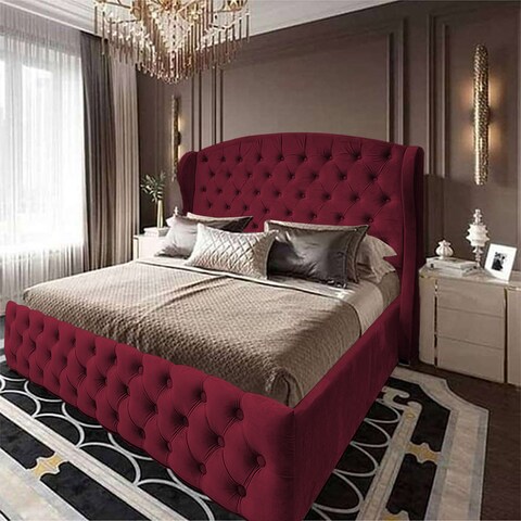 إن هاوس سيرين هيكل سرير منجد بالمخمل - نفر ونص - 200×140 سم - برغندي