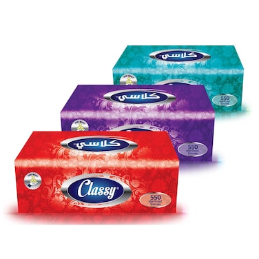 كلاسي ايكو مناديل للوجه - 550 منديل - 3 عبوات