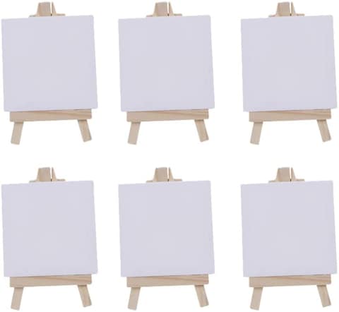 Generic 6 Sets Mini Canvas White Blank Small Canvas With Wooden Easel Canvas Panel Boards For Artist Painting Business Wedding Christmas Decoration