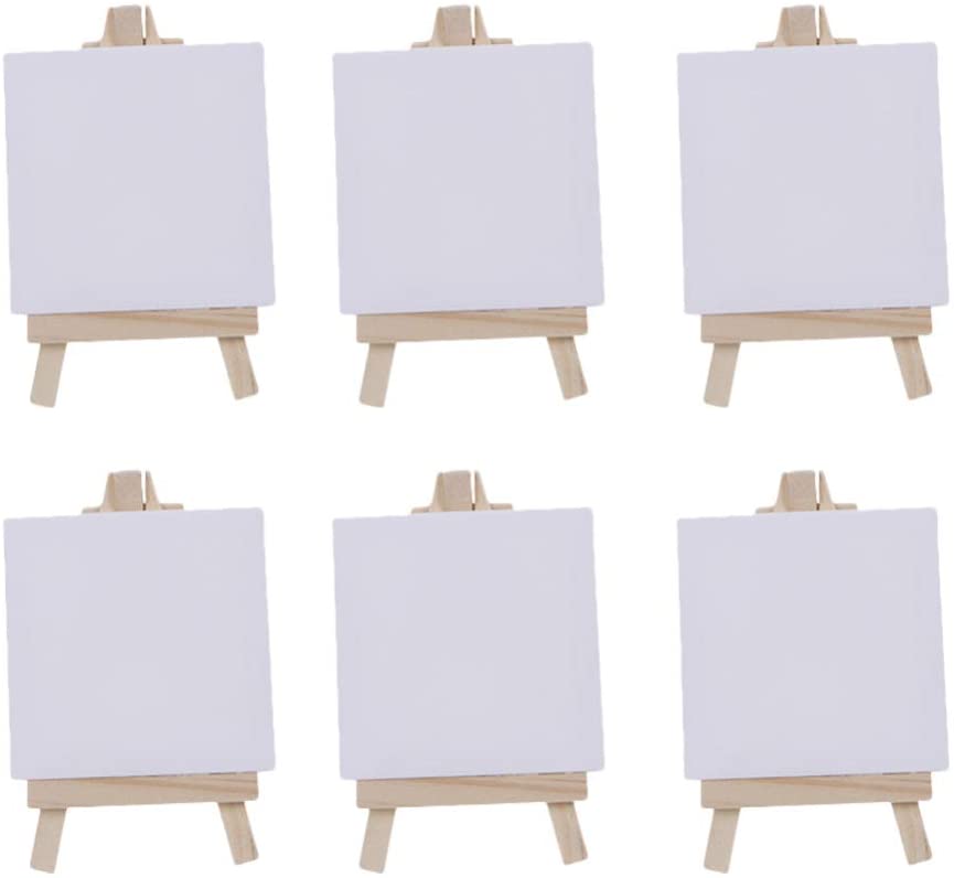 Generic 6 Sets Mini Canvas White Blank Small Canvas With Wooden Easel Canvas Panel Boards For Artist Painting Business Wedding Christmas Decoration