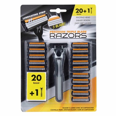 Uncle Bills Triple Blade Disposable Razor With Cartridges 21 Pieces
