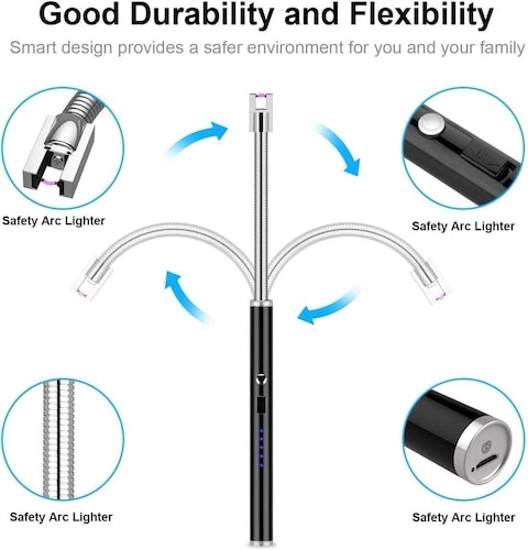 Uaejj Electric Arc Lighter, Plasma Lighter Flameless Windproof USB Rechargeable For BBQ Gas Stove Candle Fireworks Black A, Arcl001