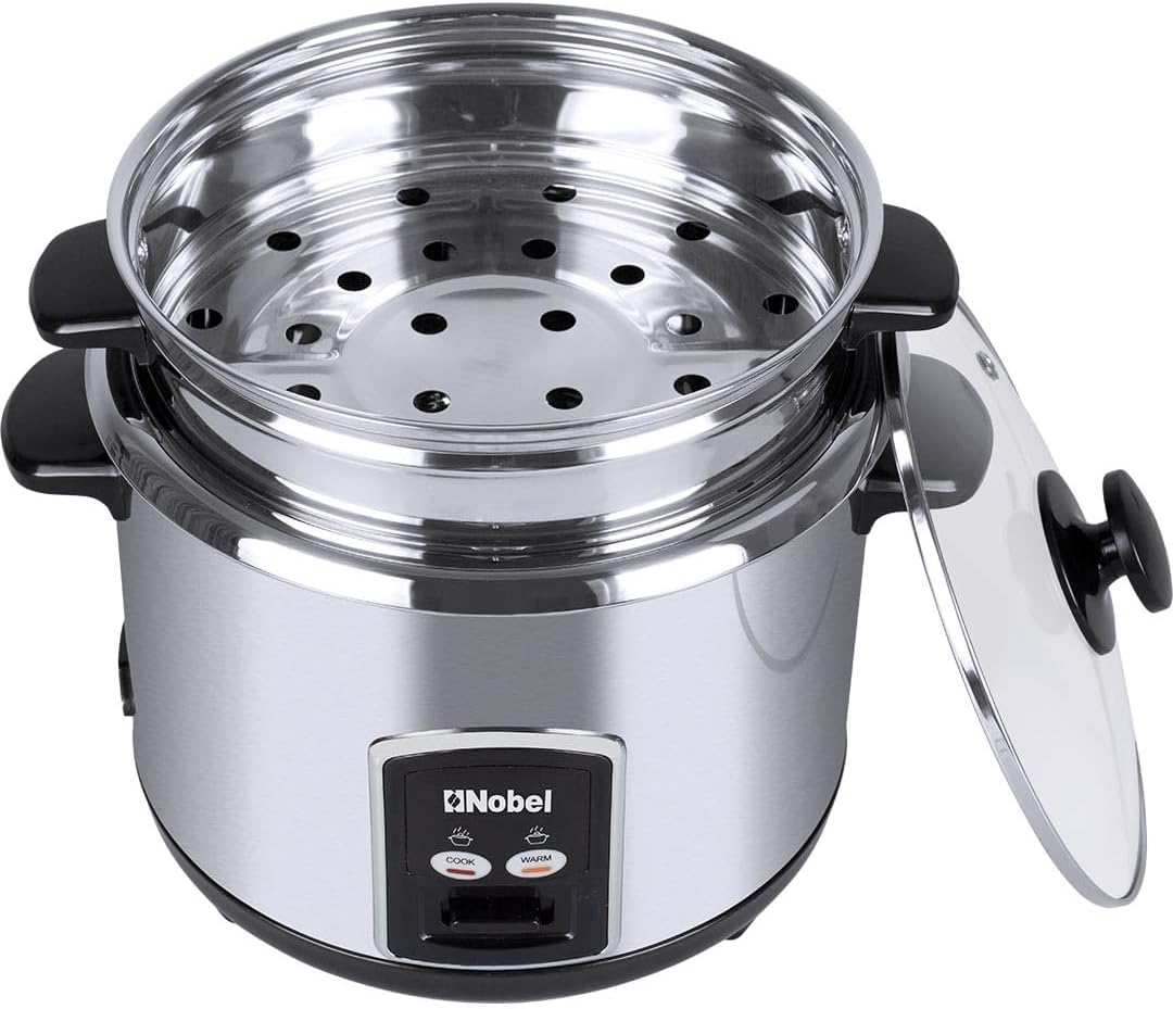 Nobel Rice Cooker, Stainless Steel, 2.8 Litres, NRC280S, Tempered Glass Lid