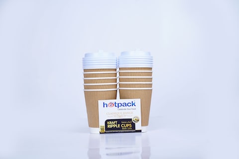 Hotpack Ripple Paper Cup With Lid 8 Ounce Kraft - 10 Pieces