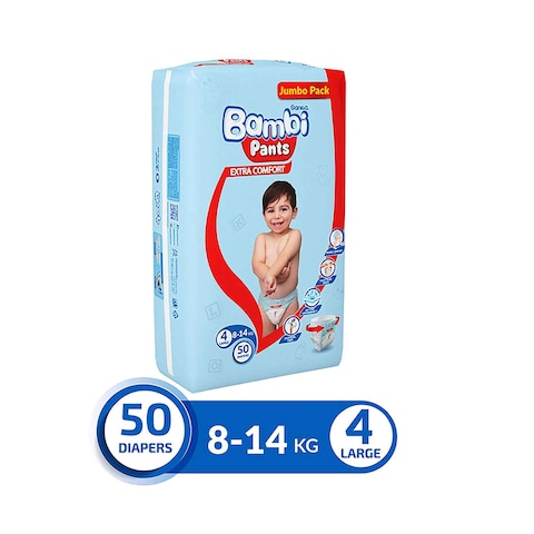 Sanita Bambi Diaper Pants Jumbo Pack Large Size 4 9-12 Months 50 Count 8-14 kg