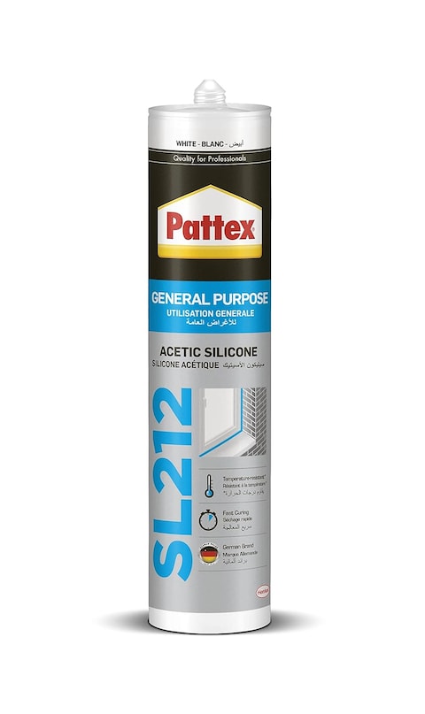 Pattex SL212 White Silicone Sealant Cartridge For Indoor and Outdoor, White, 280 ml