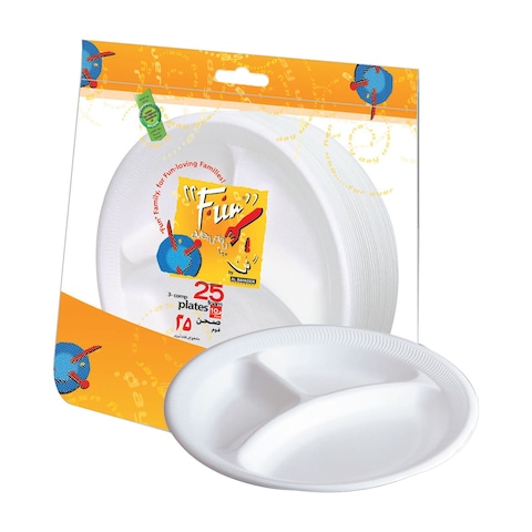 Buy Fun Everyday Disposable 3-Compartment Plate 10inch White 25 PCS in UAE