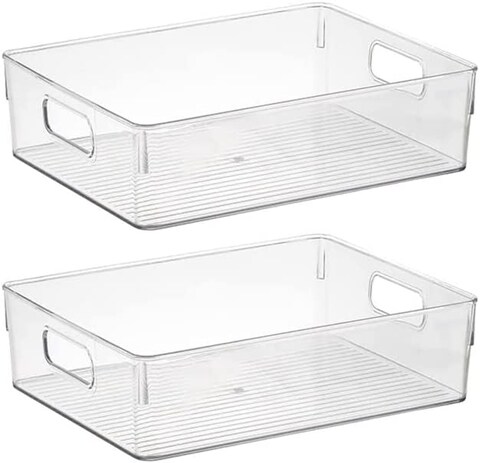 Large Refrigerator Organizer Bins, Wide Clear Stackable Pantry Food Storage Bins For Kitchen Organization &amp; Storage (2 Pcs)