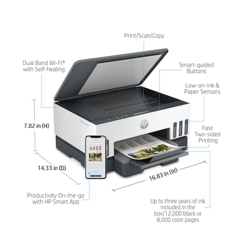 HP Smart Tank 720 Printer Wireless Print Scan Copy Auto Duplex Print up to 18000 black or 8000 color pages [6UU46A]