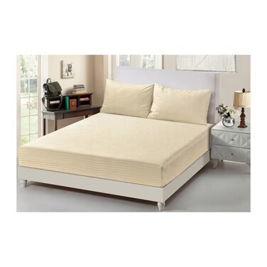 فرست 1 مفرش سرير مثبت - 160 في 200 سم - لون بيج
