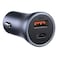 Baseus 40W USB-C Car Charger Adapter Cigarette Lighter Dual USB Fast Charging PD3.0 And QC 4.0 With Type C To Lightning For iPhone 15/14/13/12/11, Samsung Galaxy S20, Huawei Mate 30 And More Grey