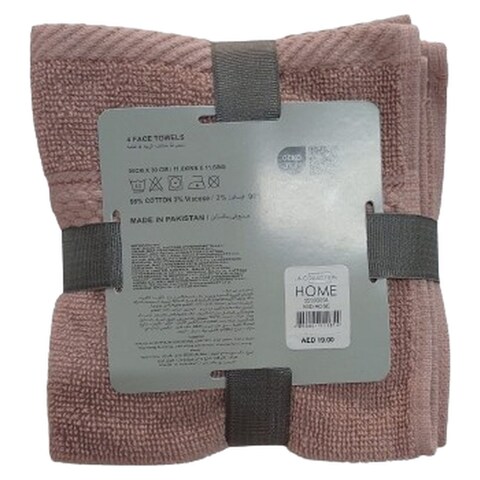 LA Collection 550 GSM Cotton Viscose Face Towels Mid Rose 30x30cm 4 PCS
