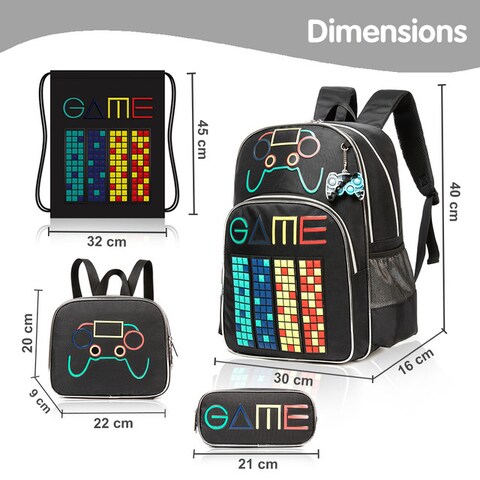 Eazy Kids 17&quot; Set of 4 School Bag with Lunch Bag, Activity Bag and Pencil Case Gen Z Gamer - Black