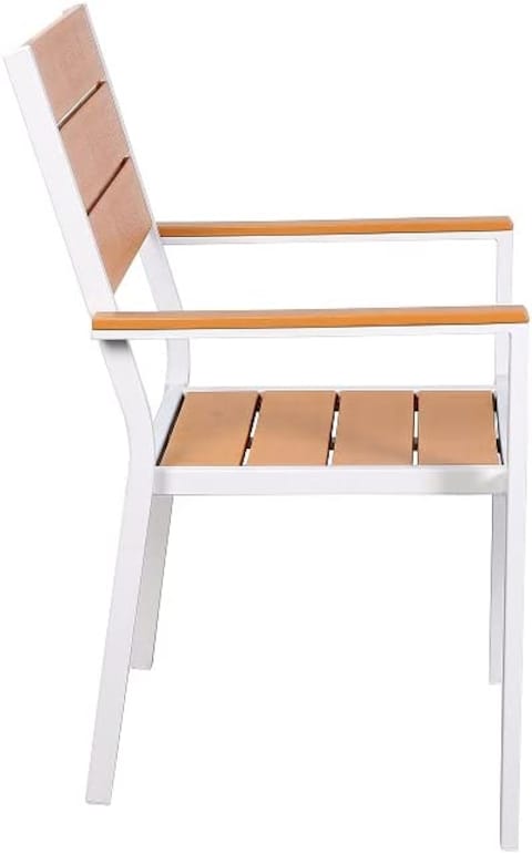 LANNY Set of 6 Armchairs Bundle with 1 Table Plastic Top Metal Leg for Garden,Balcony,Kitchen