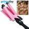 Sumuya Hair Curling Iron, 25Mm Portable Temperature Adjustable 3 Barrels Tongs Curler Iron With Lcd Display Pink