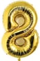 Party Time 16" Number 8 Gold Foil Balloon | Pack of 9 Latex Balloons 12" | 8th Birthday Decorations | Latex Balloons for Birthday Party, 8th Anniversary Decoration Sets (FREE Ribbon)
