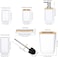 Generic Bamboo Bathroom Accessories, Modern Design, Set Of 6: Soap Dispenser, Toothbrush Holder, Tooth Mug, Soap Dish, Toilet Brush, Rubbish, White