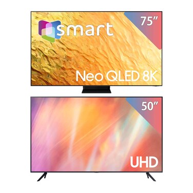 Samsung QA75QN800B - 75-inch Neo QLED 8K Smart TV with Samsung UA50AU7000 - 50-inch 4K