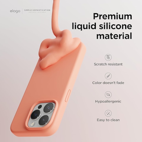 elago Liquid Silicone for iPhone 15 PRO case cover Full Body Protection, Shockproof, Slim, Anti-Scratch Soft Microfiber Lining - Salmon